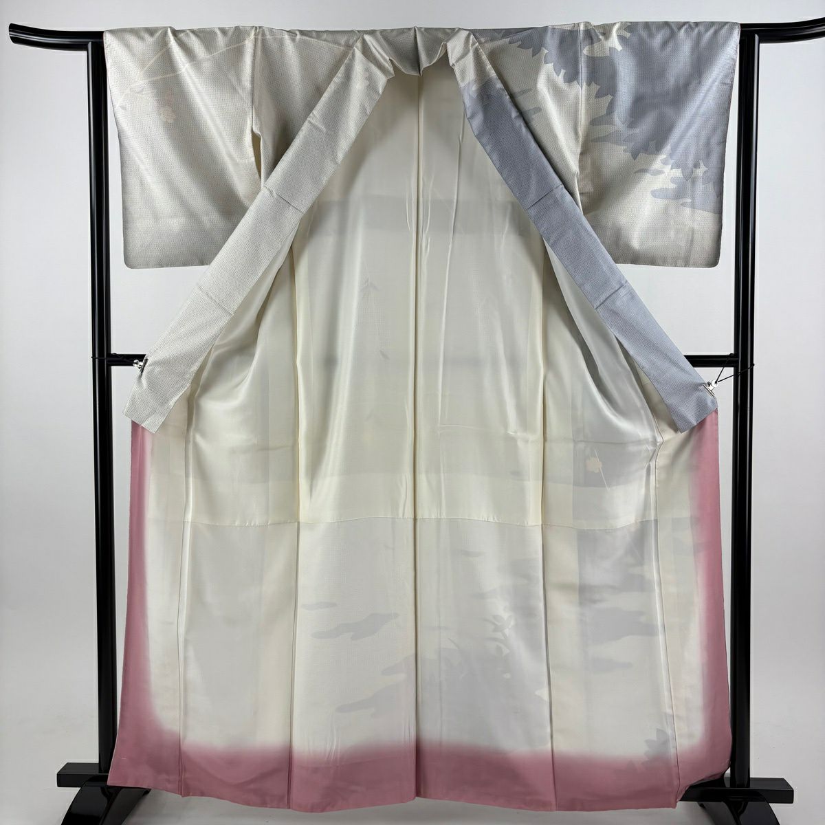 【美品】訪問服 身長161.5cm 袖長63.5cm S 雙層 大島紬織地 落款あり 證書あり 櫻花 霞 金銀彩 灰白 純蠶絲 名品級