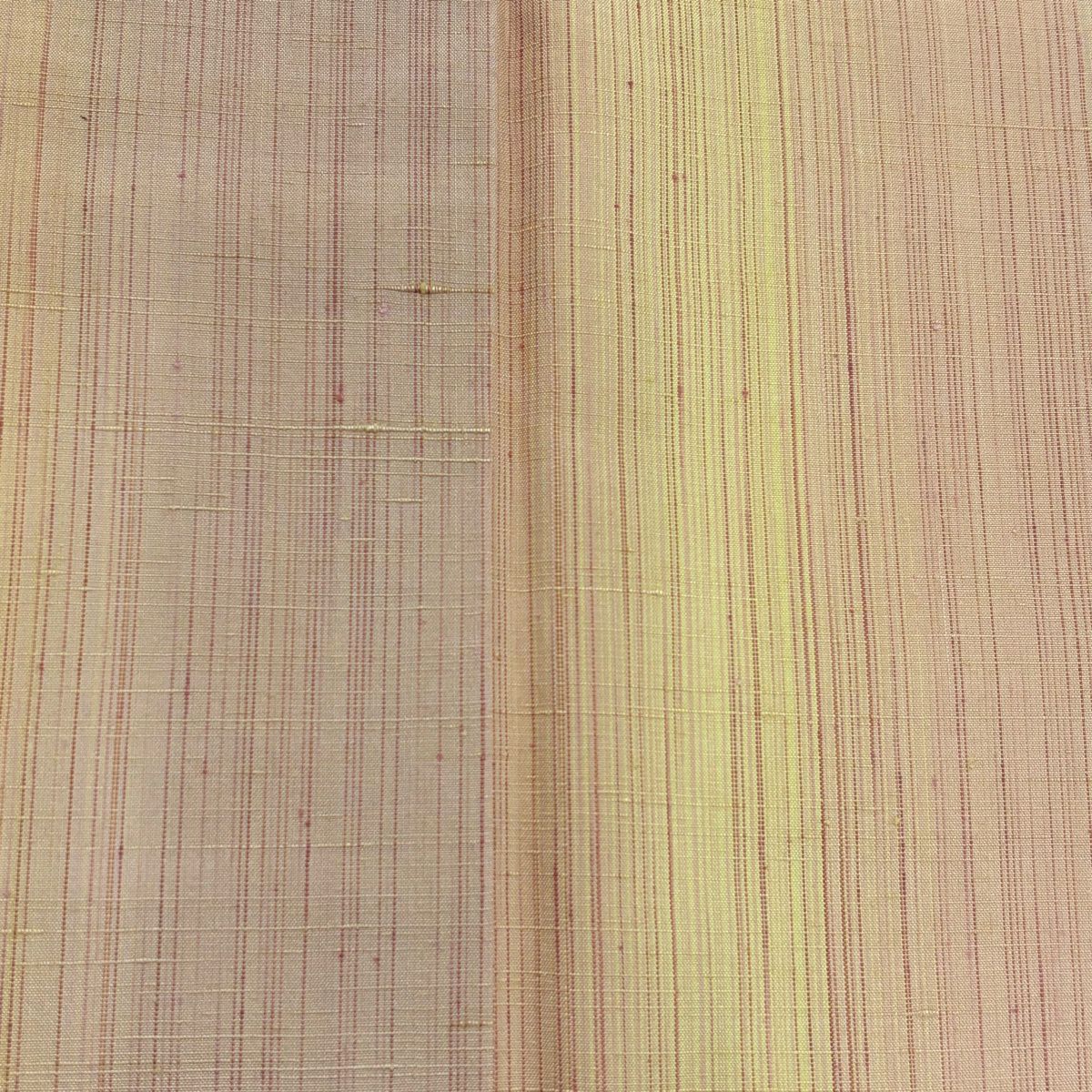 【美品】 紬織 身長160.5cm 袖長64.5cm M 雙層 垂直條紋 淺橙色 純蠶絲 名品級