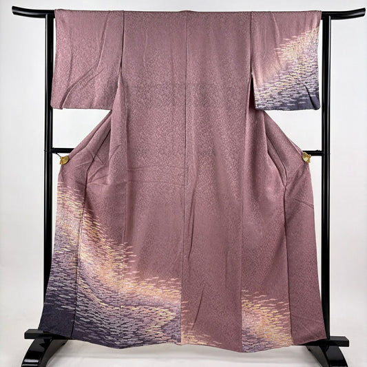 付下 身長157.5cm 袖長62.5cm S 雙層 霞 金通 金絞 紫 純蠶絲 名品級