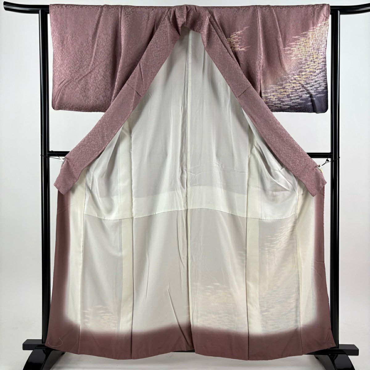 付下 身長157.5cm 袖長62.5cm S 雙層 霞 金通 金絞 紫 純蠶絲 名品級