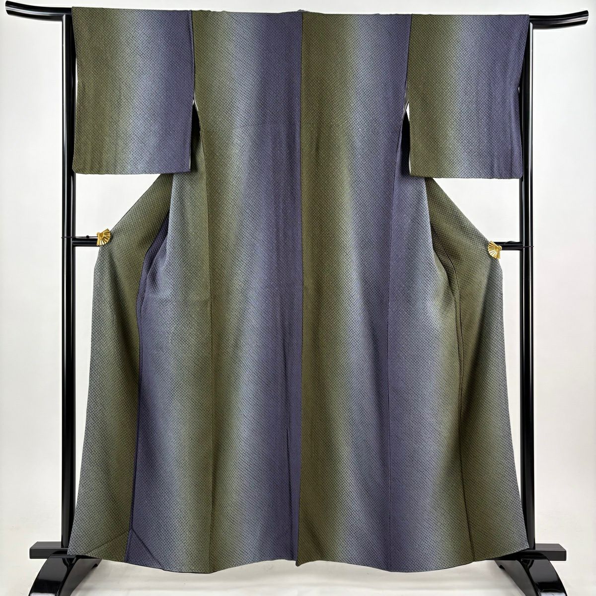 【美品】 小紋 身長159cm 袖長65cm M 雙層 附披肩 絞染 縱向漸變 深藍 純蠶絲 名品級