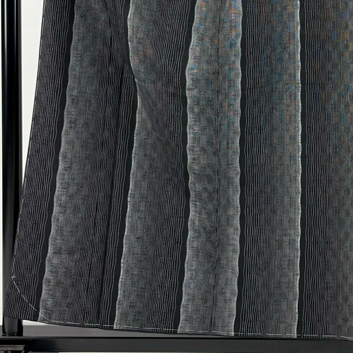 【美品】 紬織 身長157cm 袖長65cm M 雙層 條紋 黑 純蠶絲 優品級