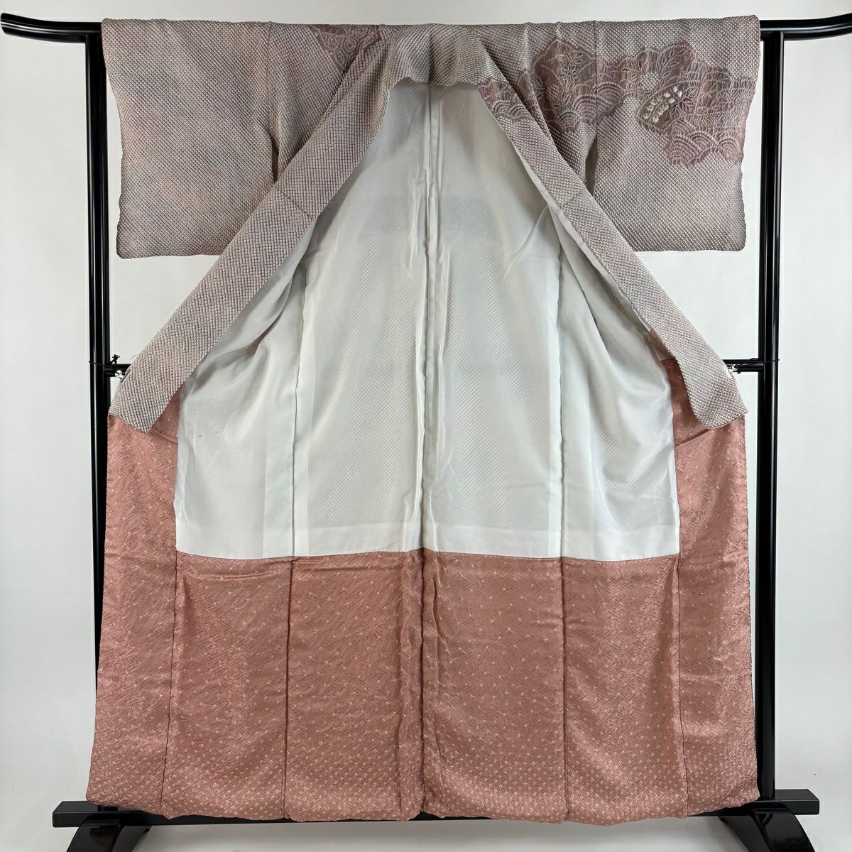 訪問服 身長157.5cm 袖長62.5cm S 雙層 扇子面 青海波 總絞染 薄小豆 純蠶絲 秀品級