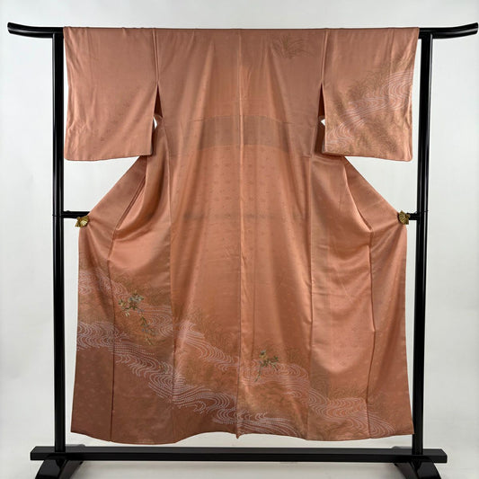 訪問服 身長153cm 袖長63cm S 雙層 草花紋紋 流水 金糸刺繡 粉紅 純蠶絲 秀品級