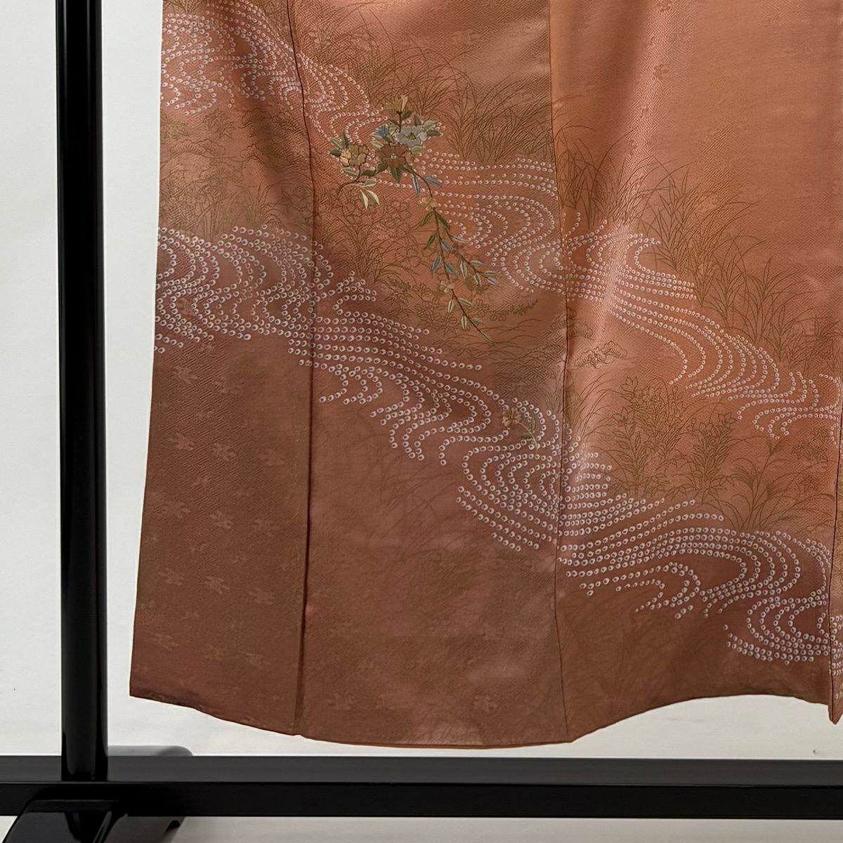 訪問服 身長153cm 袖長63cm S 雙層 草花紋紋 流水 金糸刺繡 粉紅 純蠶絲 秀品級