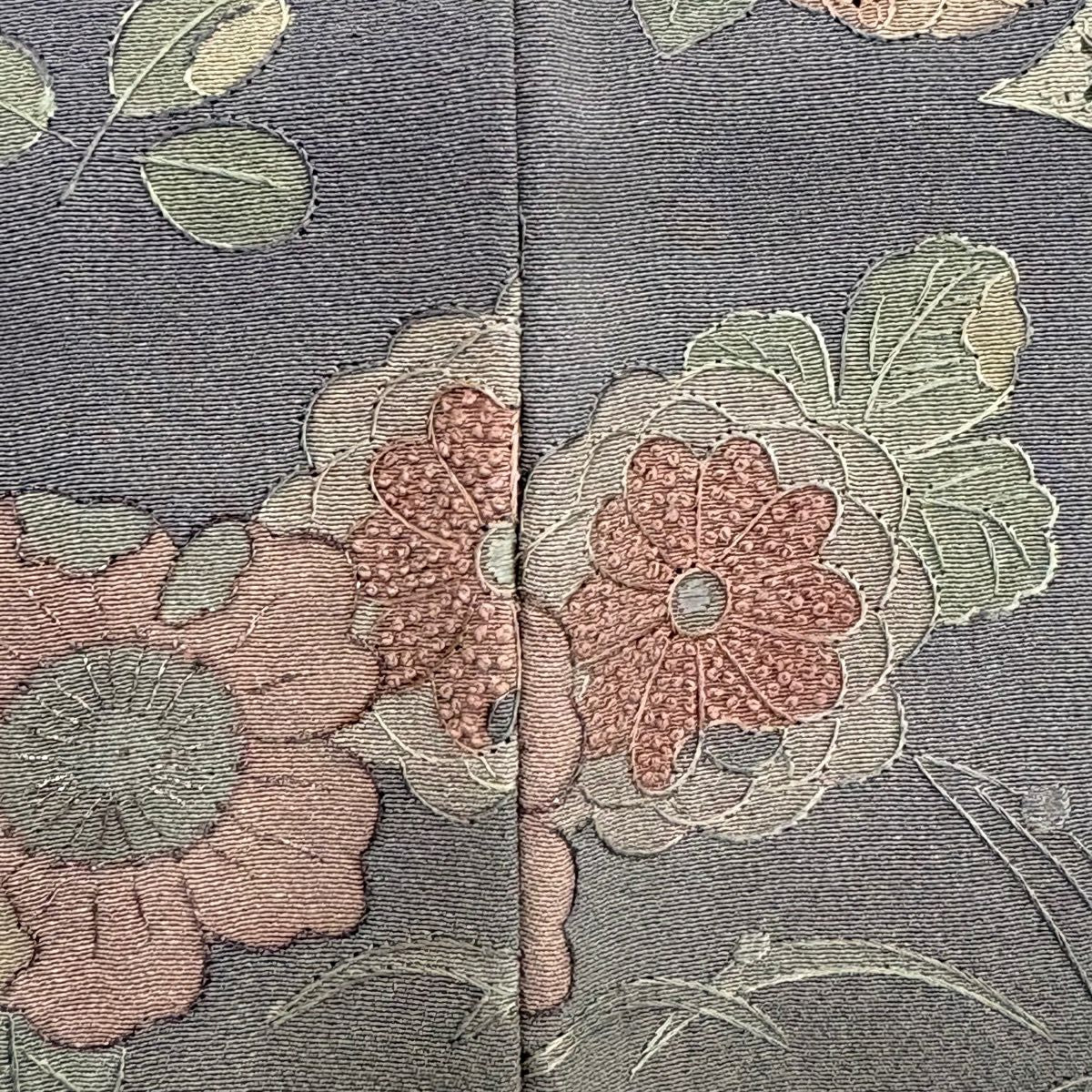 訪問服 身長164.5cm 袖長63cm S 雙層 草花紋紋 雲文 刺繡 金糸 艾草色 純蠶絲 秀品級 一つ紋