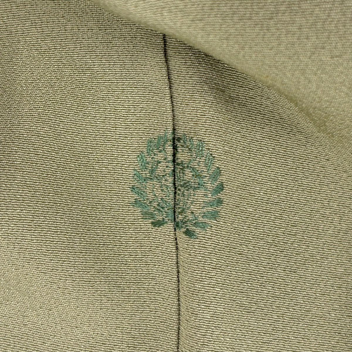訪問服 身長164.5cm 袖長63cm S 雙層 草花紋紋 雲文 刺繡 金糸 艾草色 純蠶絲 秀品級 一つ紋