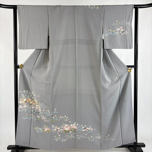 訪問服 身長158cm 袖長62cm S 雙層 落款 草花紋紋 漸層 灰色 純蠶絲 秀品級