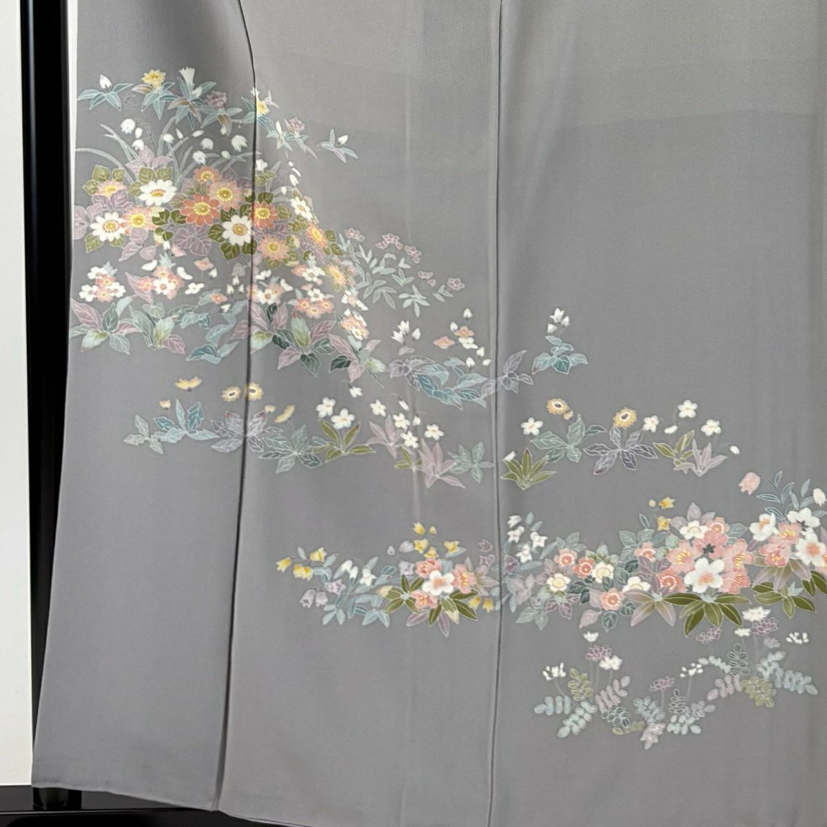 訪問服 身長158cm 袖長62cm S 雙層 落款 草花紋紋 漸層 灰色 純蠶絲 秀品級