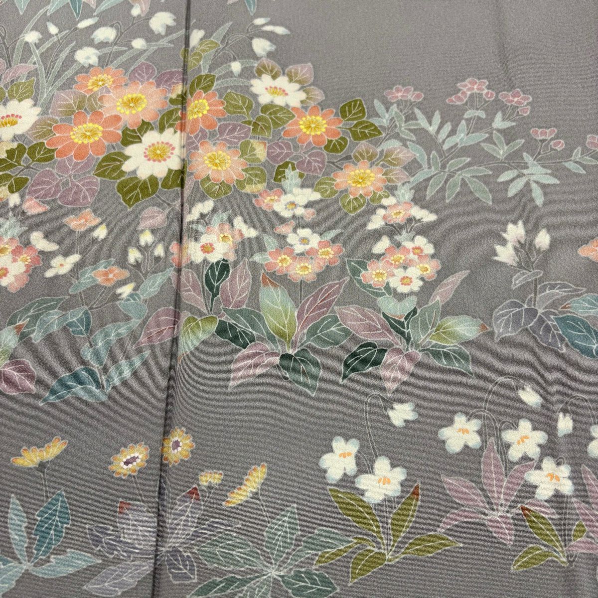 訪問服 身長158cm 袖長62cm S 雙層 落款 草花紋紋 漸層 灰色 純蠶絲 秀品級