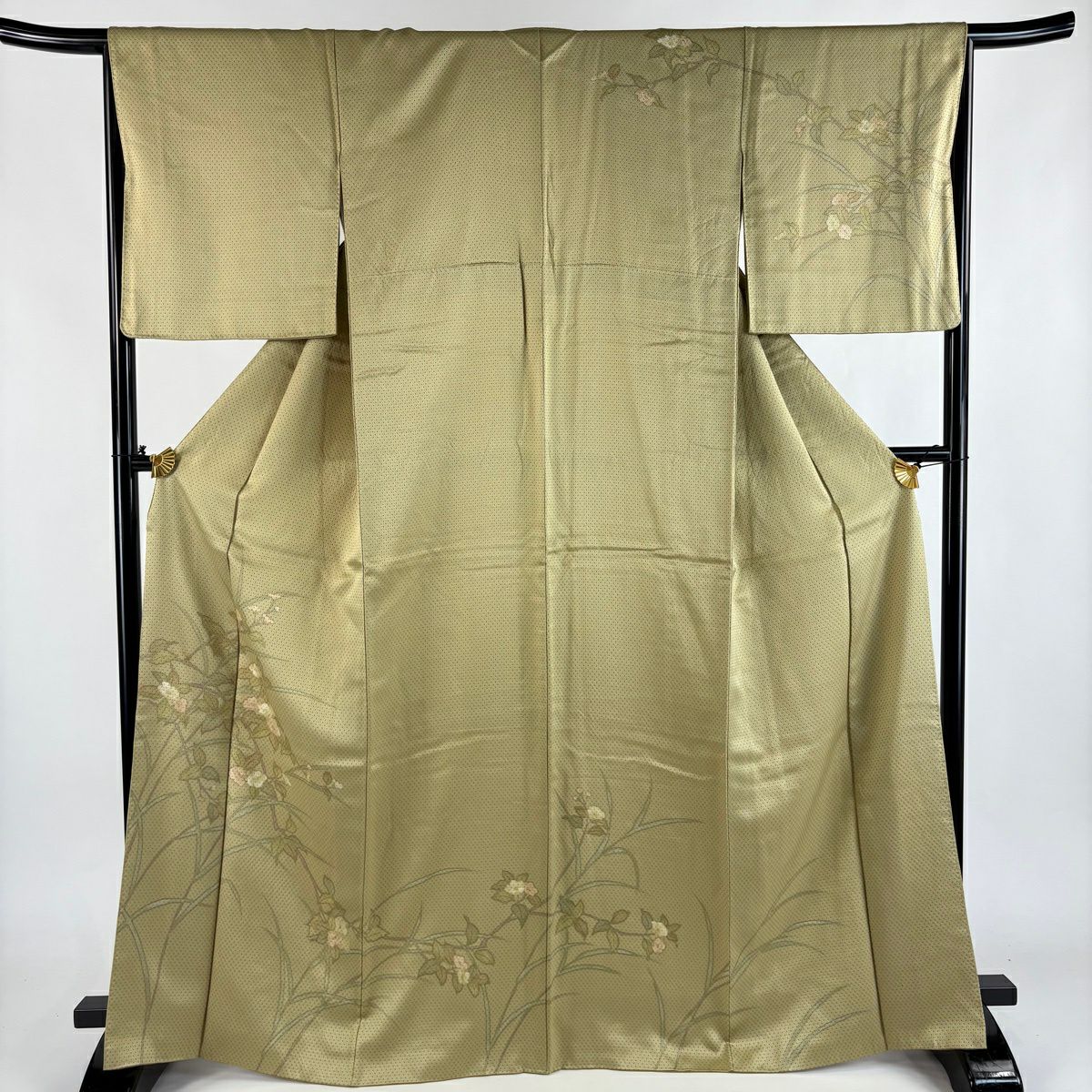 訪問服 身長166cm 袖長65cm M 雙層 枝花 芝 抹茶 純蠶絲 秀品級