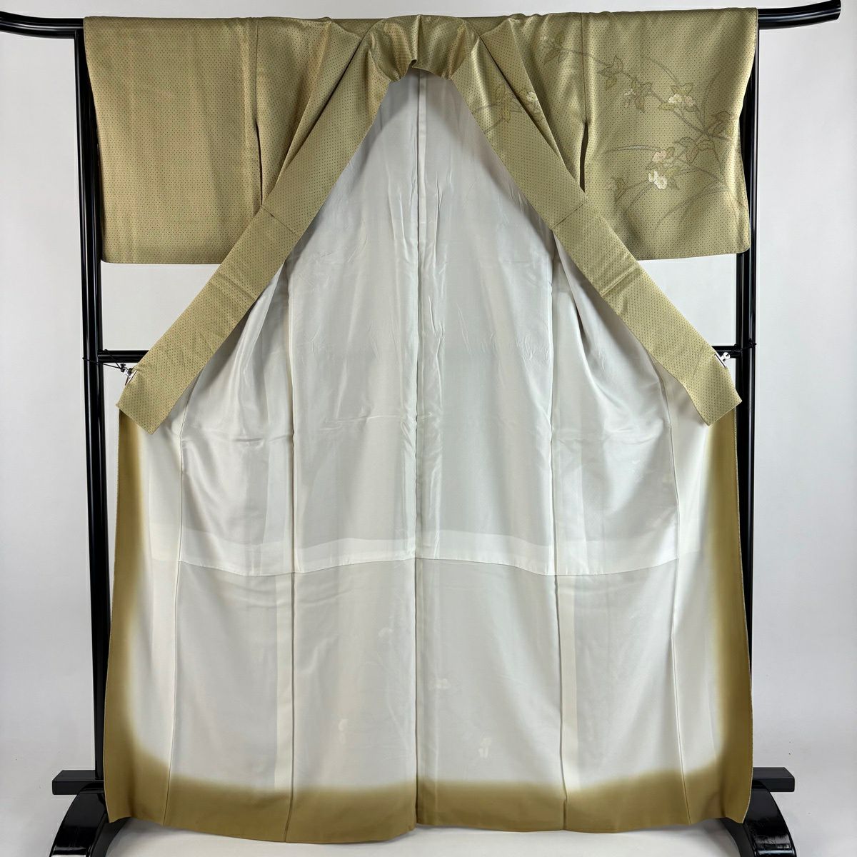 訪問服 身長166cm 袖長65cm M 雙層 枝花 芝 抹茶 純蠶絲 秀品級
