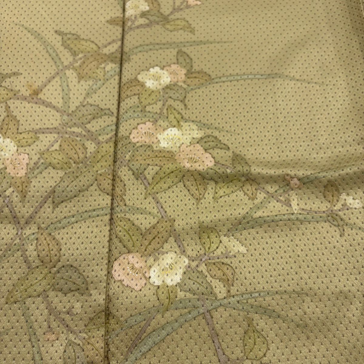 訪問服 身長166cm 袖長65cm M 雙層 枝花 芝 抹茶 純蠶絲 秀品級