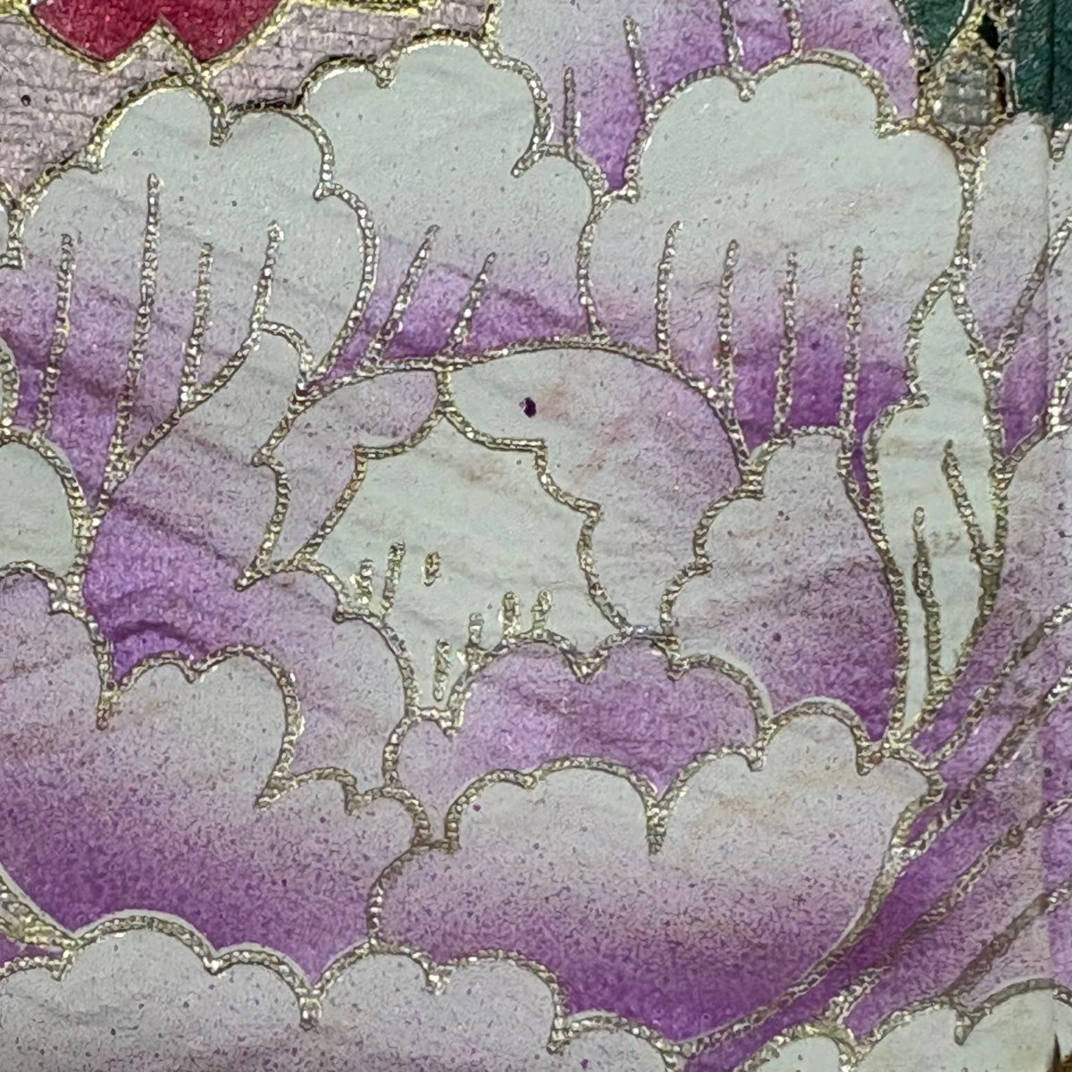 振袖禮服 身長160cm 袖長64.5cm M 雙層 鞠 草花紋 金絲 金銀彩 紅 純蠶絲 秀品級