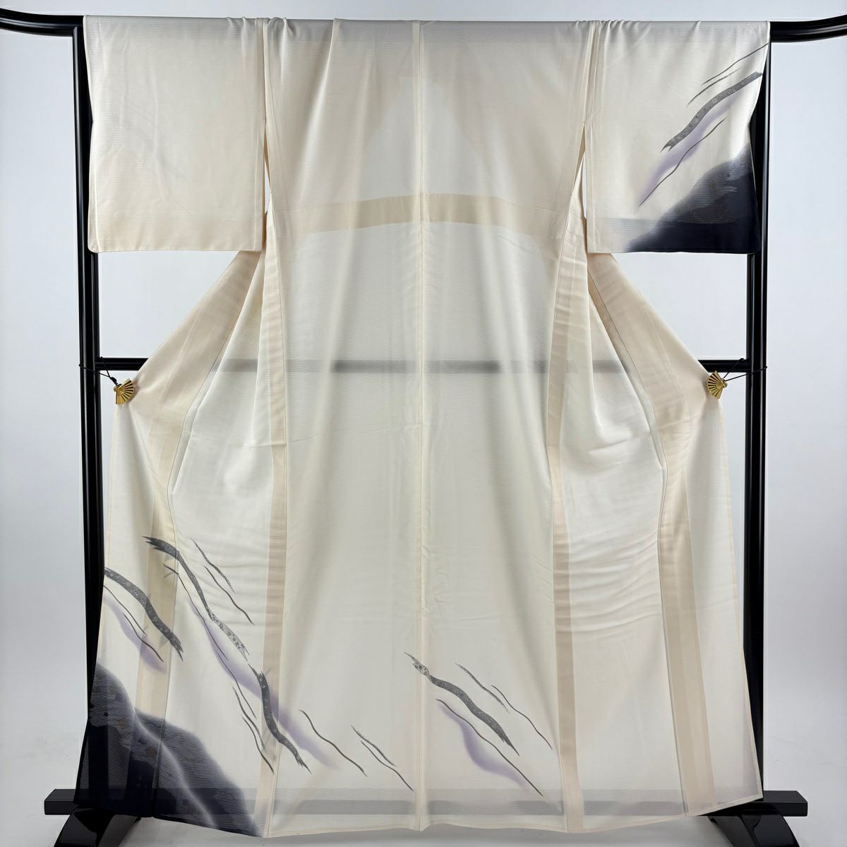 【美品】 付下 身長163.5cm 袖長68cm L 薄物 絽 蔓帶 金金箔散佈紋 金銀彩 漸層 奶油色 純蠶絲 優品級