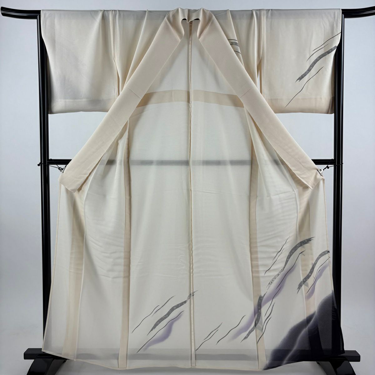 【美品】 付下 身長163.5cm 袖長68cm L 薄物 絽 蔓帶 金金箔散佈紋 金銀彩 漸層 奶油色 純蠶絲 優品級