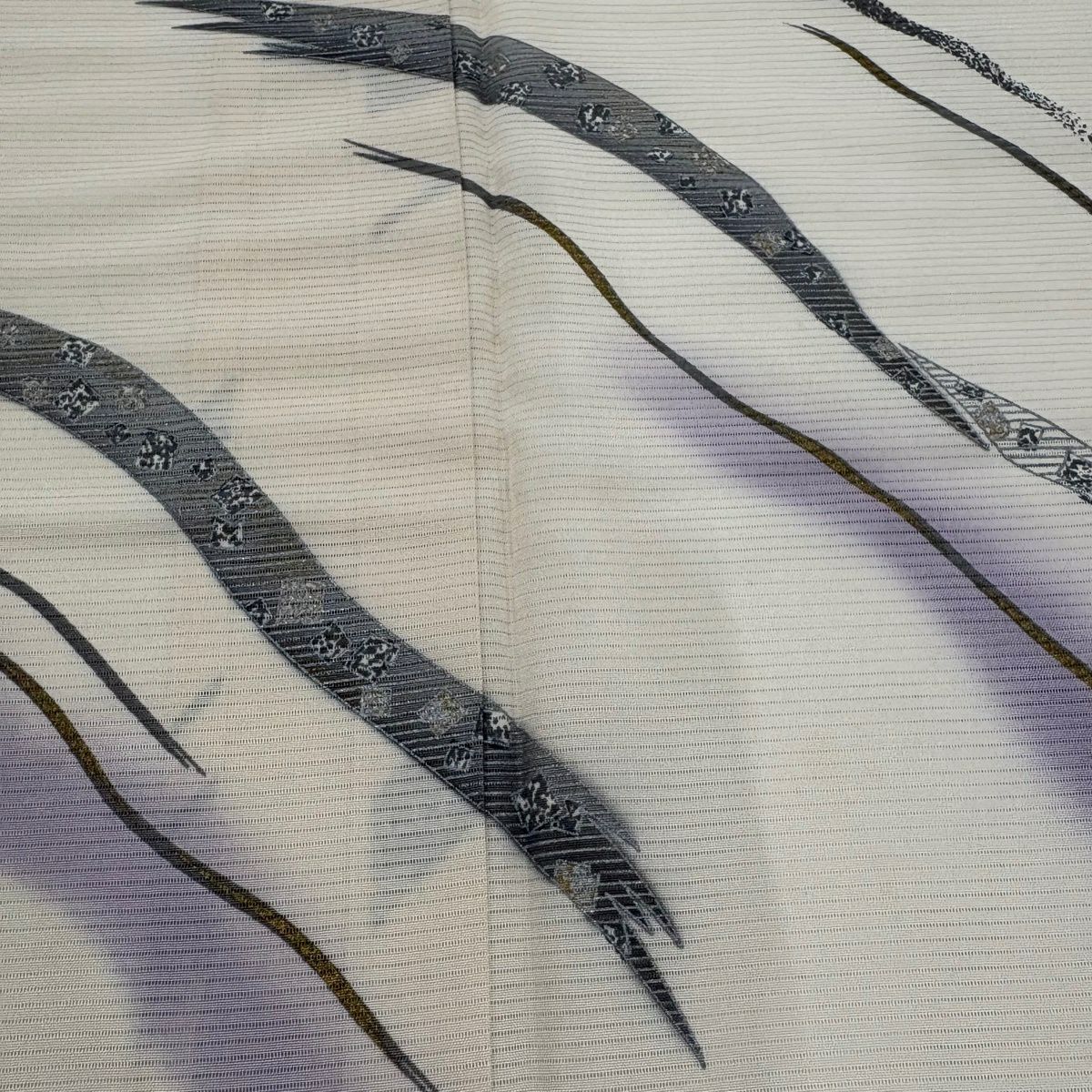 【美品】 付下 身長163.5cm 袖長68cm L 薄物 絽 蔓帶 金金箔散佈紋 金銀彩 漸層 奶油色 純蠶絲 優品級