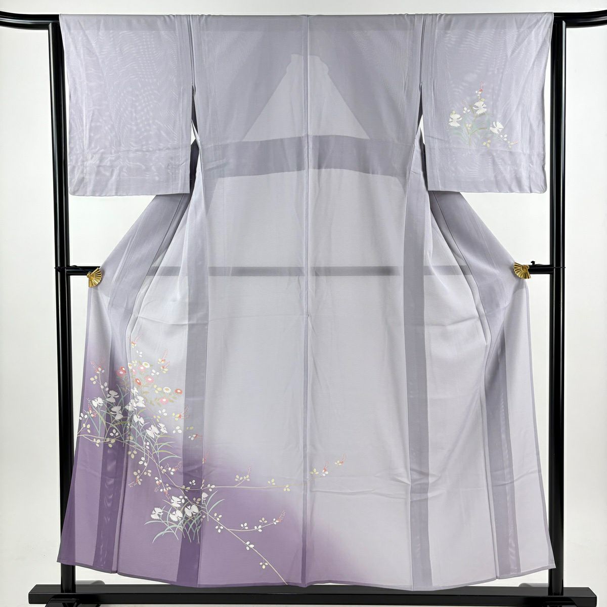 【美品】 付下 身長155.5cm 袖長63cm S 薄物 絽 鷺草 草花紋紋 漸層 薄紫 純蠶絲 秀品級