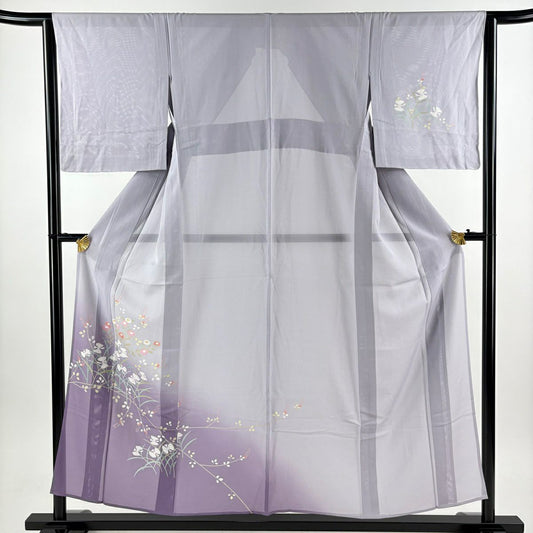 【美品】 付下 身長155.5cm 袖長63cm S 薄物 絽 鷺草 草花紋紋 漸層 薄紫 純蠶絲 秀品級