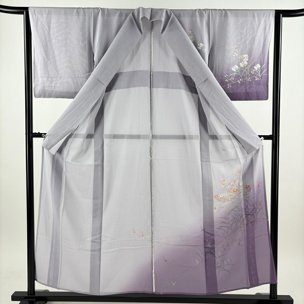 【美品】 付下 身長155.5cm 袖長63cm S 薄物 絽 鷺草 草花紋紋 漸層 薄紫 純蠶絲 秀品級