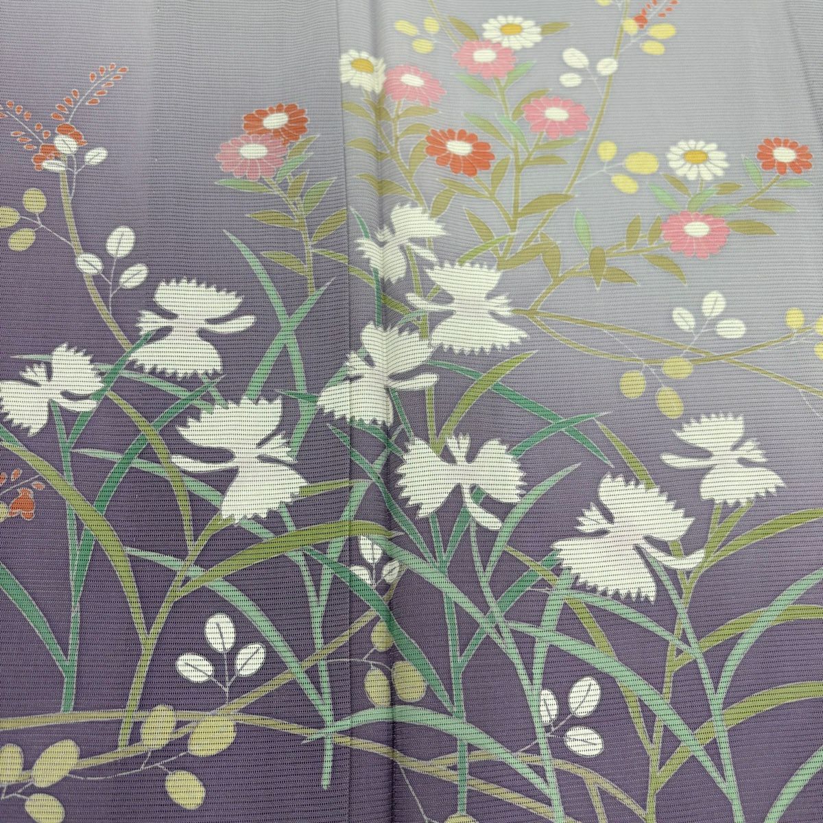 【美品】 付下 身長155.5cm 袖長63cm S 薄物 絽 鷺草 草花紋紋 漸層 薄紫 純蠶絲 秀品級