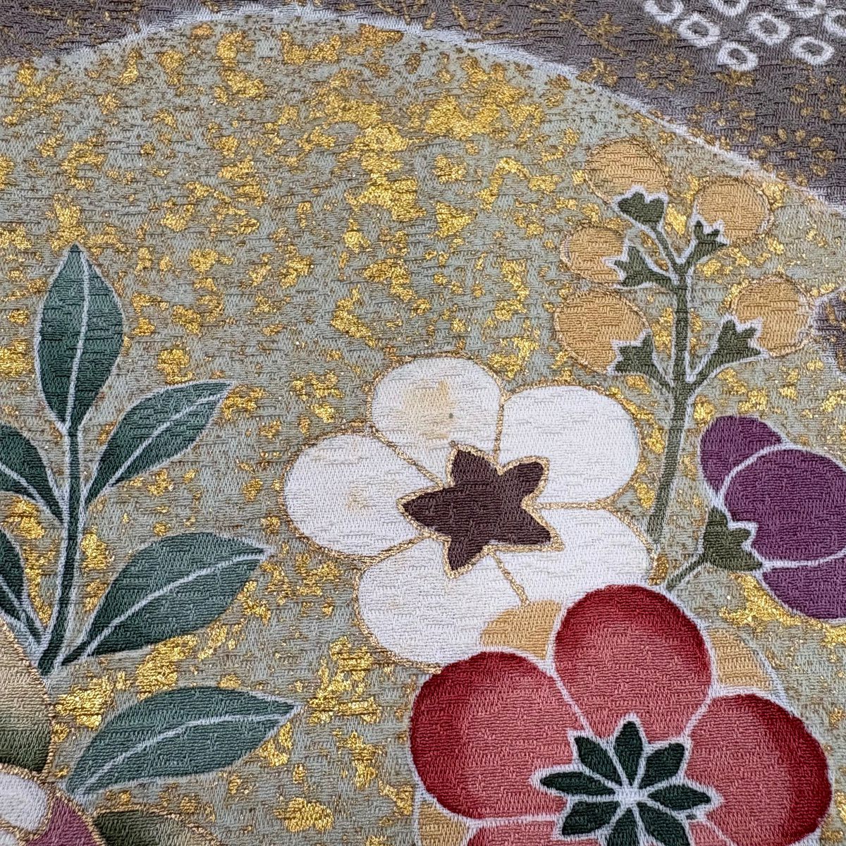 訪問服 身長159.5cm 袖長65cm M 雙層 草花紋紋 菊花 金彩裝飾 絞染 粉米色 純蠶絲 秀品級