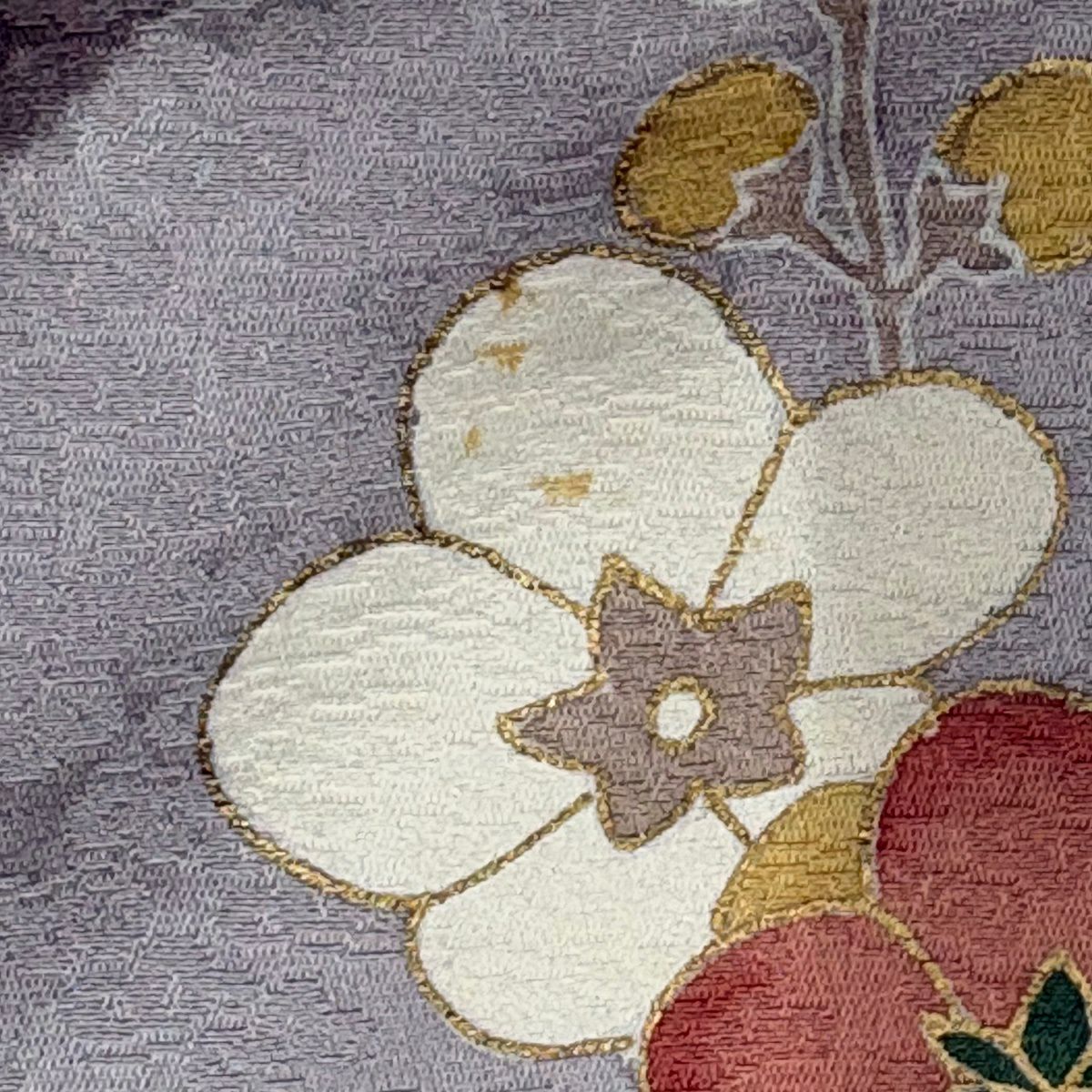 訪問服 身長159.5cm 袖長65cm M 雙層 草花紋紋 菊花 金彩裝飾 絞染 粉米色 純蠶絲 秀品級