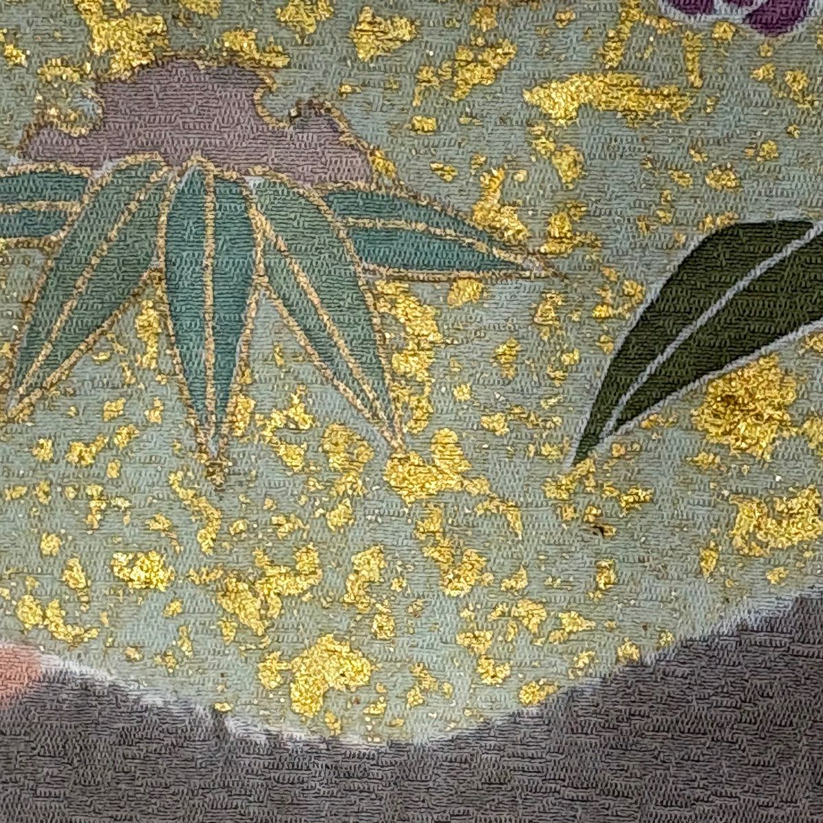 訪問服 身長159.5cm 袖長65cm M 雙層 草花紋紋 菊花 金彩裝飾 絞染 粉米色 純蠶絲 秀品級