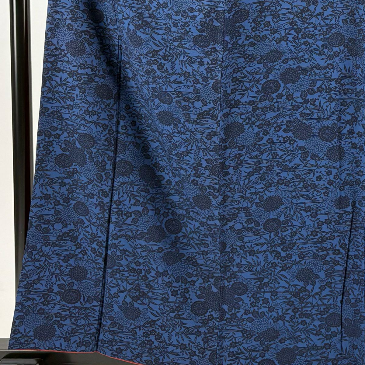 小紋 身長160cm 袖長66cm M 雙層 草花紋 紋流水 深藍 純蠶絲 秀品級