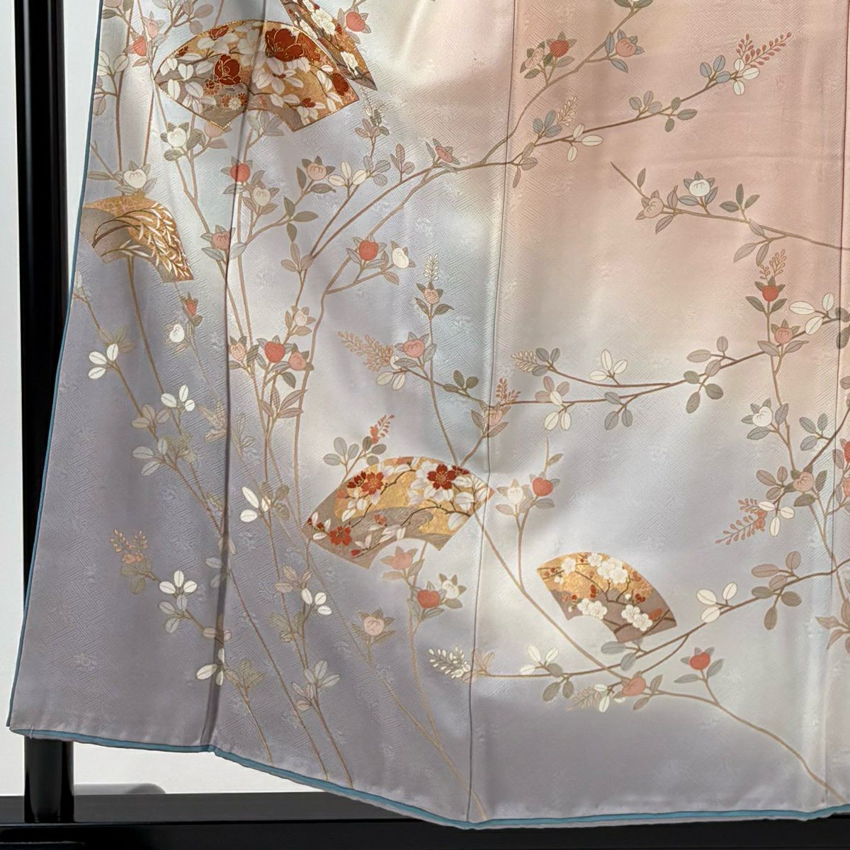 訪問服 身長155.5cm 袖長63.5cm S 雙層 大和 扇子面 橘 金絲 金銀彩 灰紫 純蠶絲 秀品級