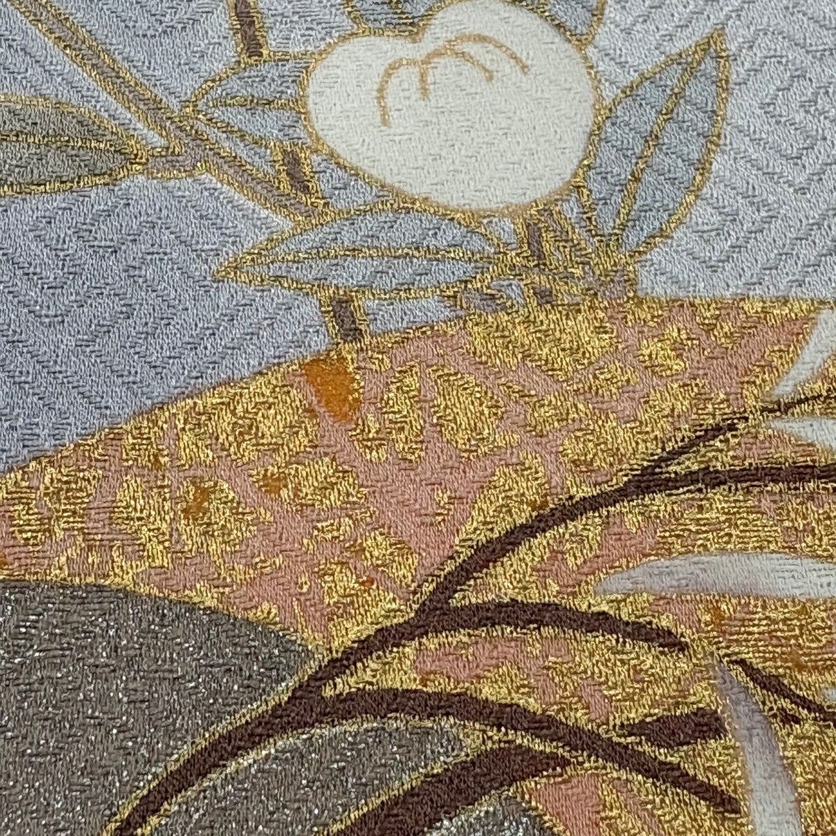訪問服 身長155.5cm 袖長63.5cm S 雙層 大和 扇子面 橘 金絲 金銀彩 灰紫 純蠶絲 秀品級