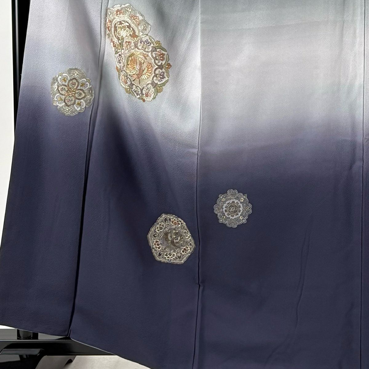 付下 身長162cm 袖長67.5cm L 雙層 華紋 鳳凰 蘇州刺繡 金銀彩 灰 純蠶絲 秀品級