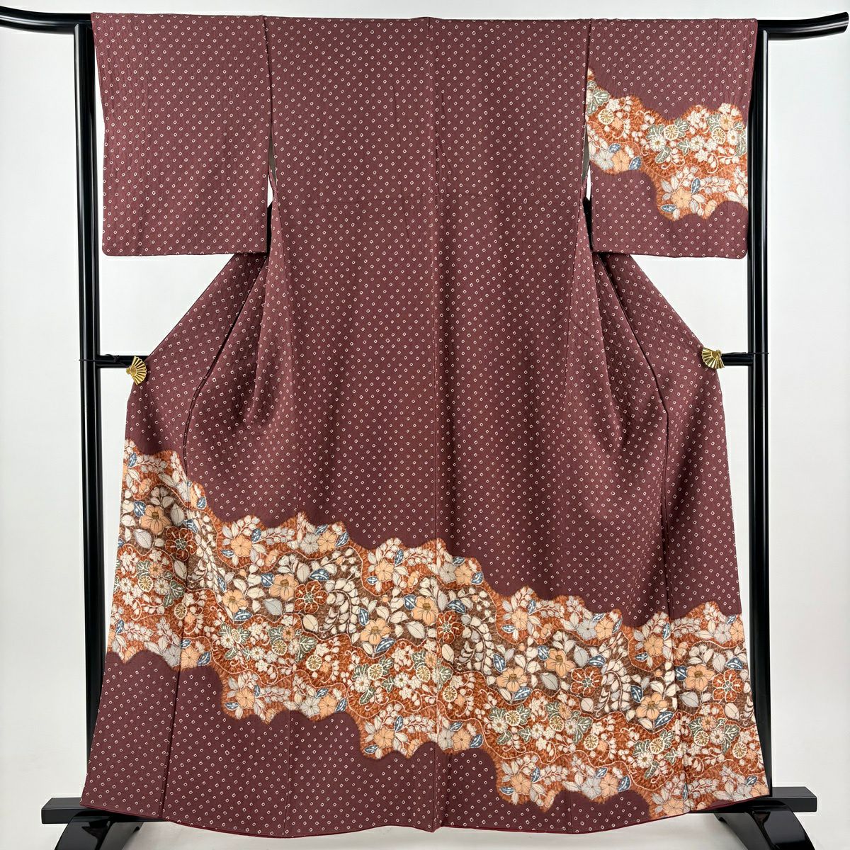 訪問服 身長161cm 袖長63.5cm S 雙層 草花紋紋 紅紫 純蠶絲 秀品級