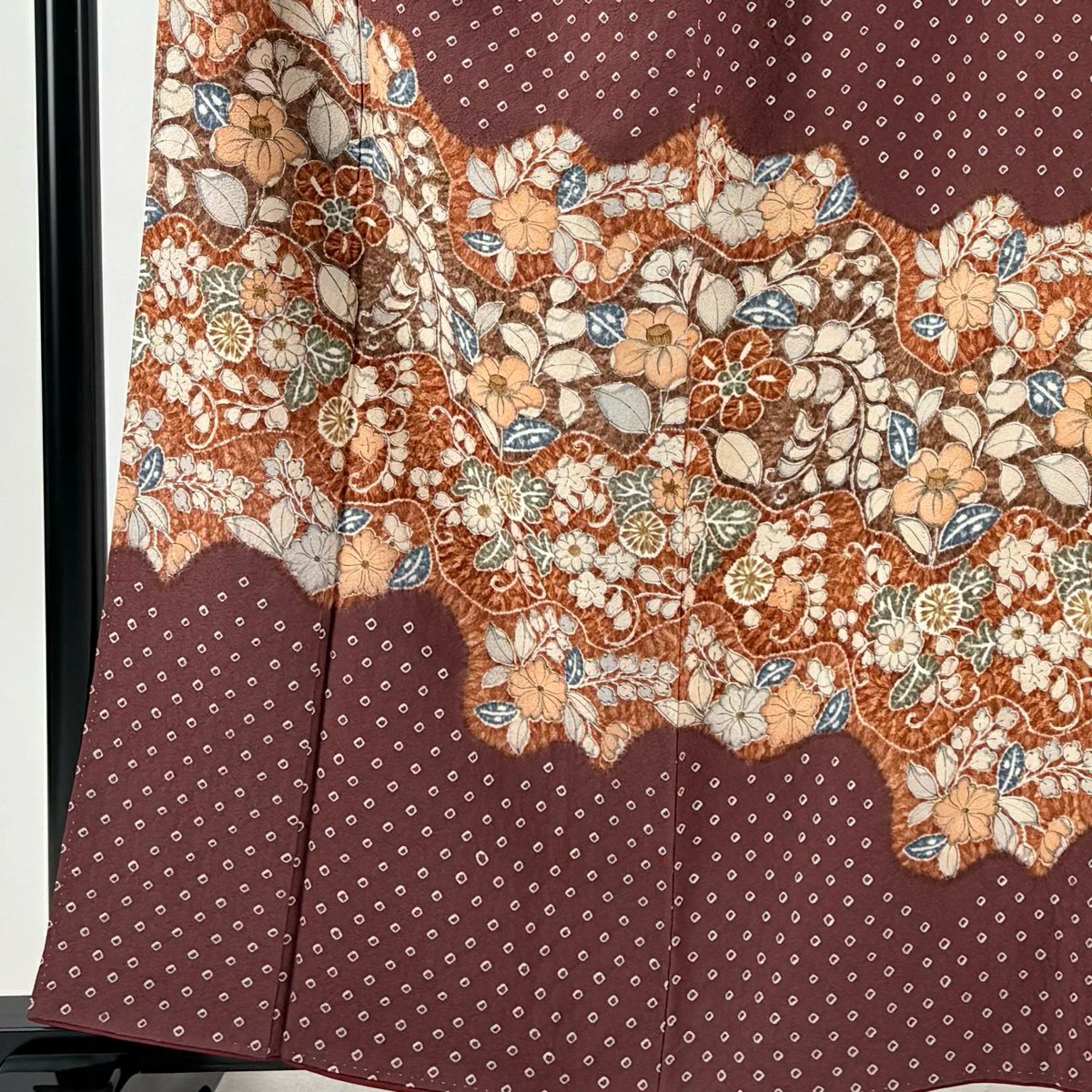 訪問服 身長161cm 袖長63.5cm S 雙層 草花紋紋 紅紫 純蠶絲 秀品級