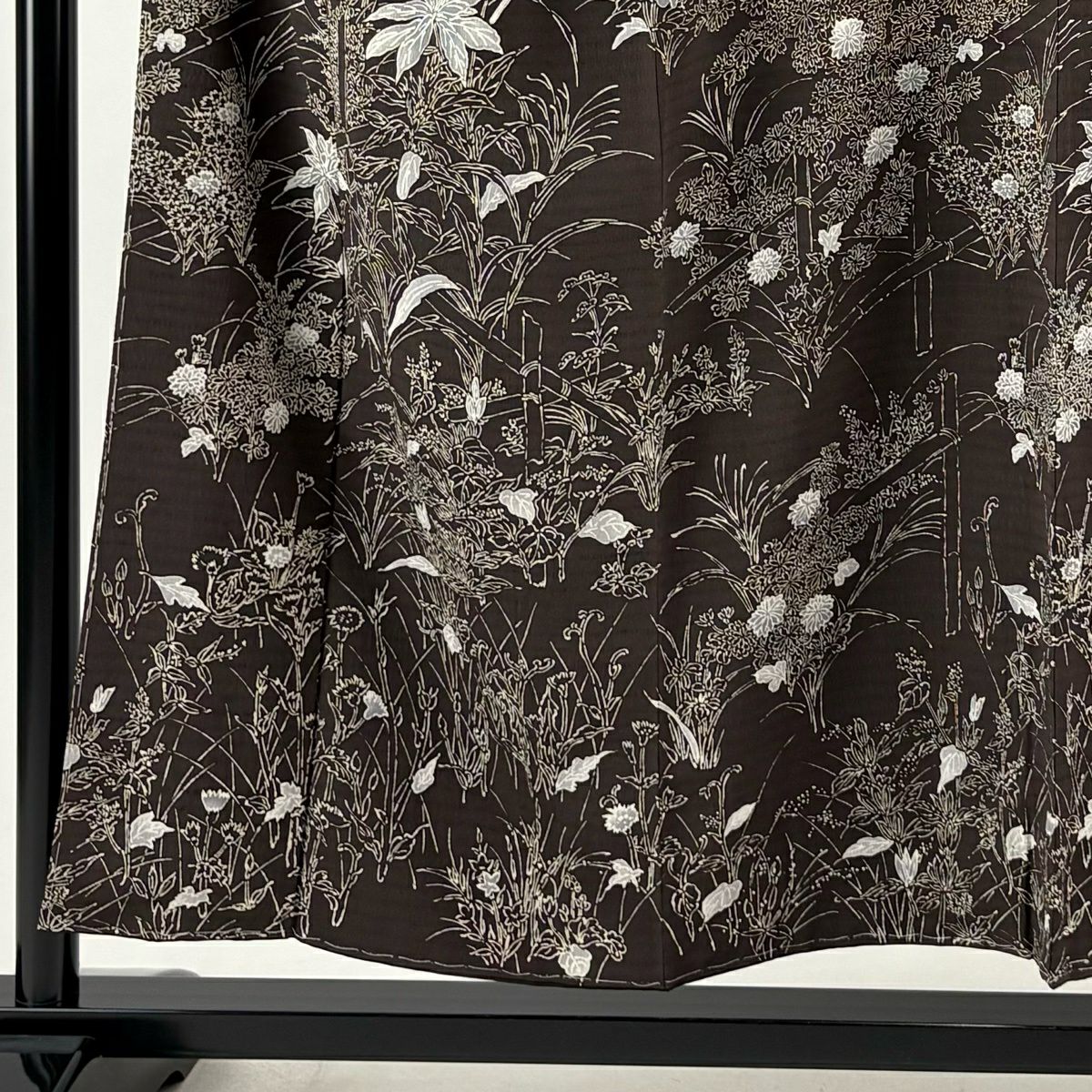 【美品】訪問服 身長154cm 袖長67cm M 雙層 草花紋紋 焦茶 純蠶絲 秀品級