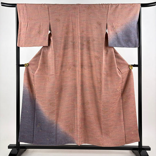 【美品】 付下 身長155.5cm 袖長65.5cm M 雙層 櫻花 霞 金線 漸層 粉紅 純蠶絲 優品級