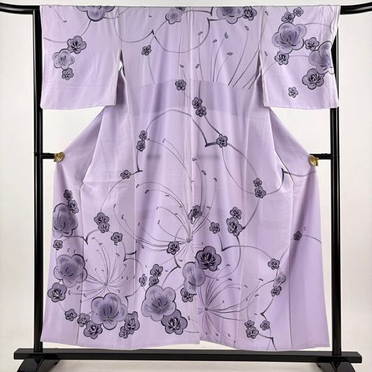 訪問服 身長153cm 袖長67cm M 雙層 落款あり 梅花 漸層 薄紫 純蠶絲 秀品級