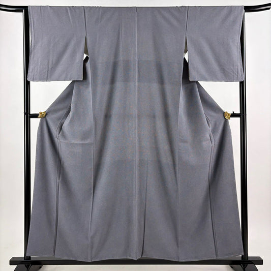 【美品】 江戶小紋 身長156.5cm 袖長65cm M 雙層 落款あり 鮫文樣 草木染 灰色 純蠶絲 秀品級