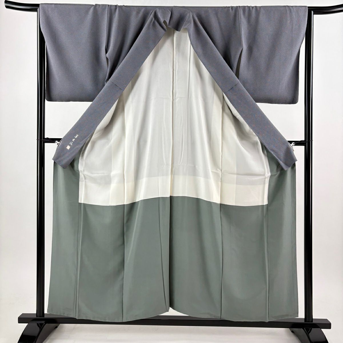 【美品】 江戶小紋 身長156.5cm 袖長65cm M 雙層 落款あり 鮫文樣 草木染 灰色 純蠶絲 秀品級