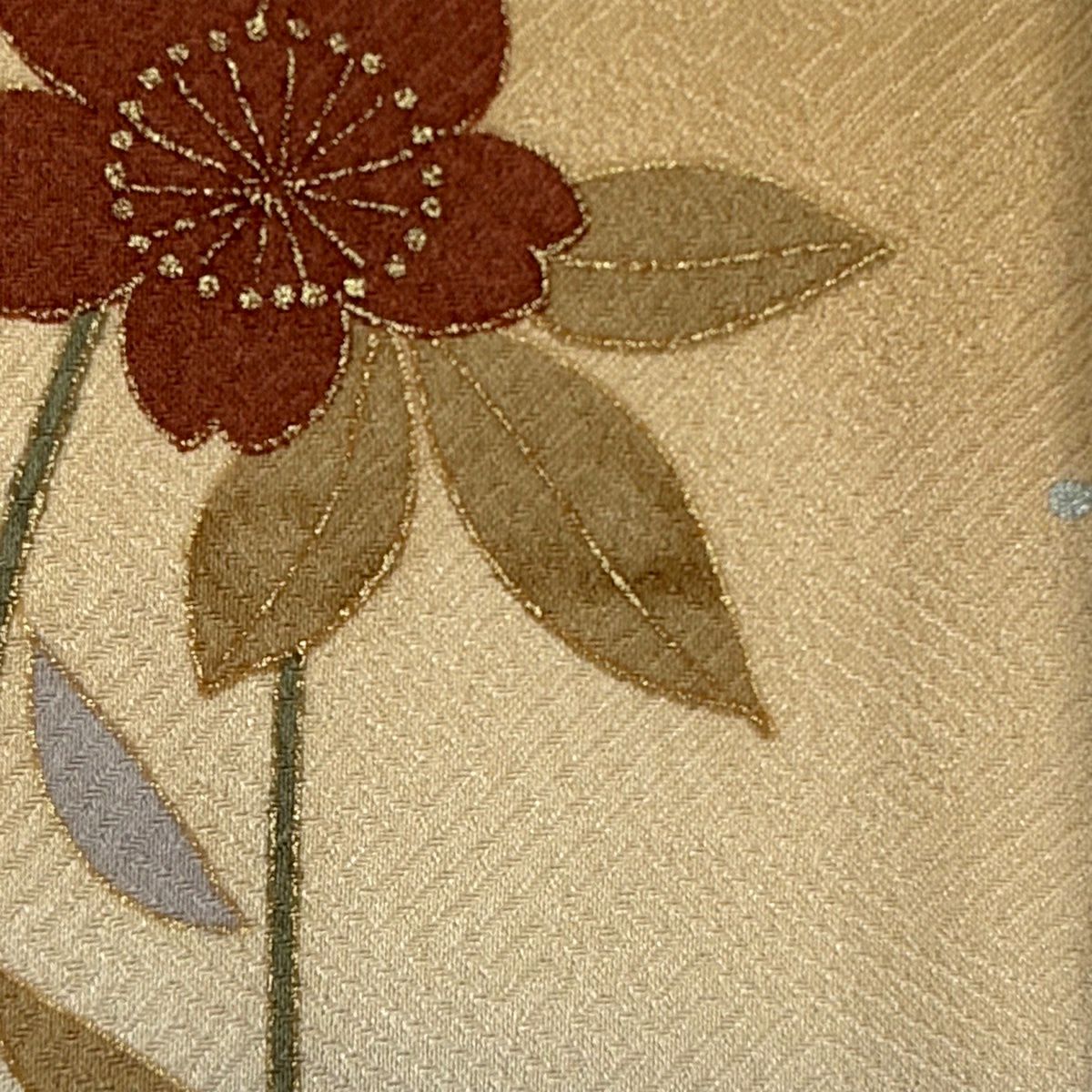 訪問服 身長162cm 袖長66.5cm M 雙層 扇子面 草花紋紋 金銀彩 漸層 灰紫 純蠶絲 秀品級