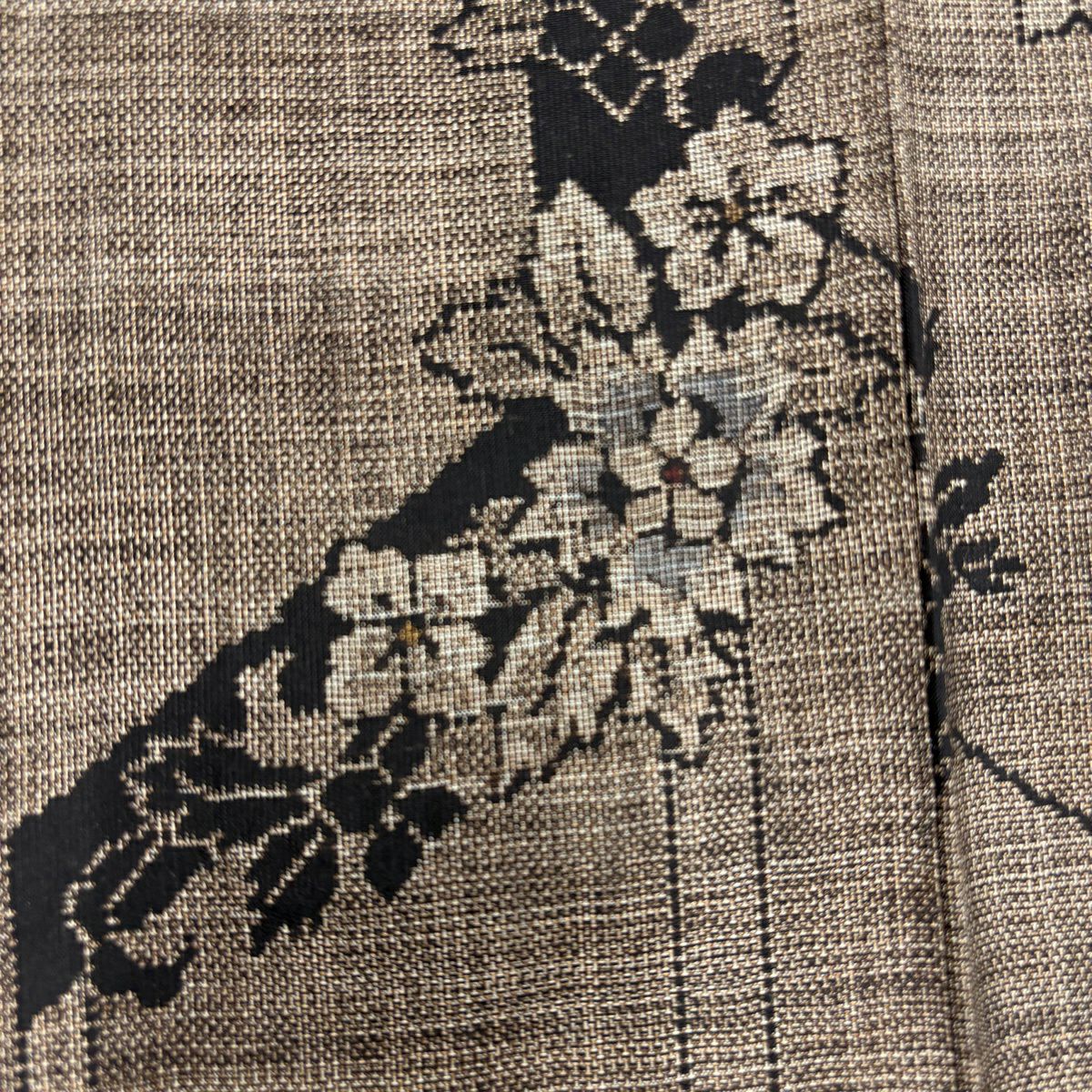 紬織織 身長150cm 袖長63cm S 雙層 草花紋紋 焦茶 純蠶絲 秀品級