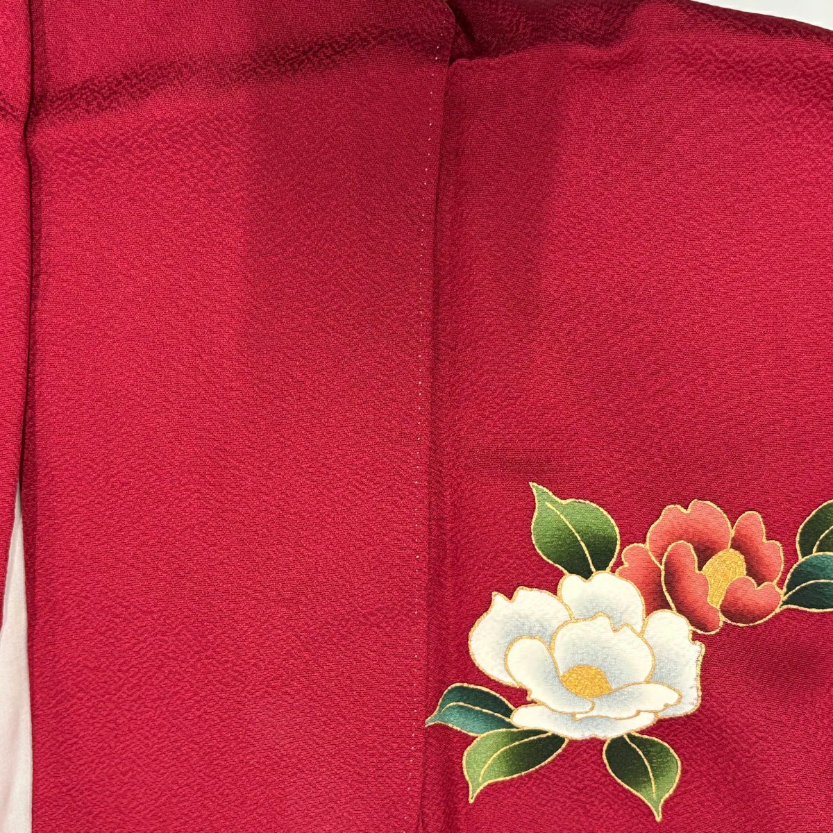 【美品】振袖禮服 身長161cm 袖長70cm L 雙層 椿 櫻花 金銀彩 染分 紅 純蠶絲 秀品級