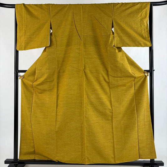 【美品】 紬織 身長161cm 袖長66.5cm M 雙層 垂直條紋 幾何學 黃土 純蠶絲 秀品級