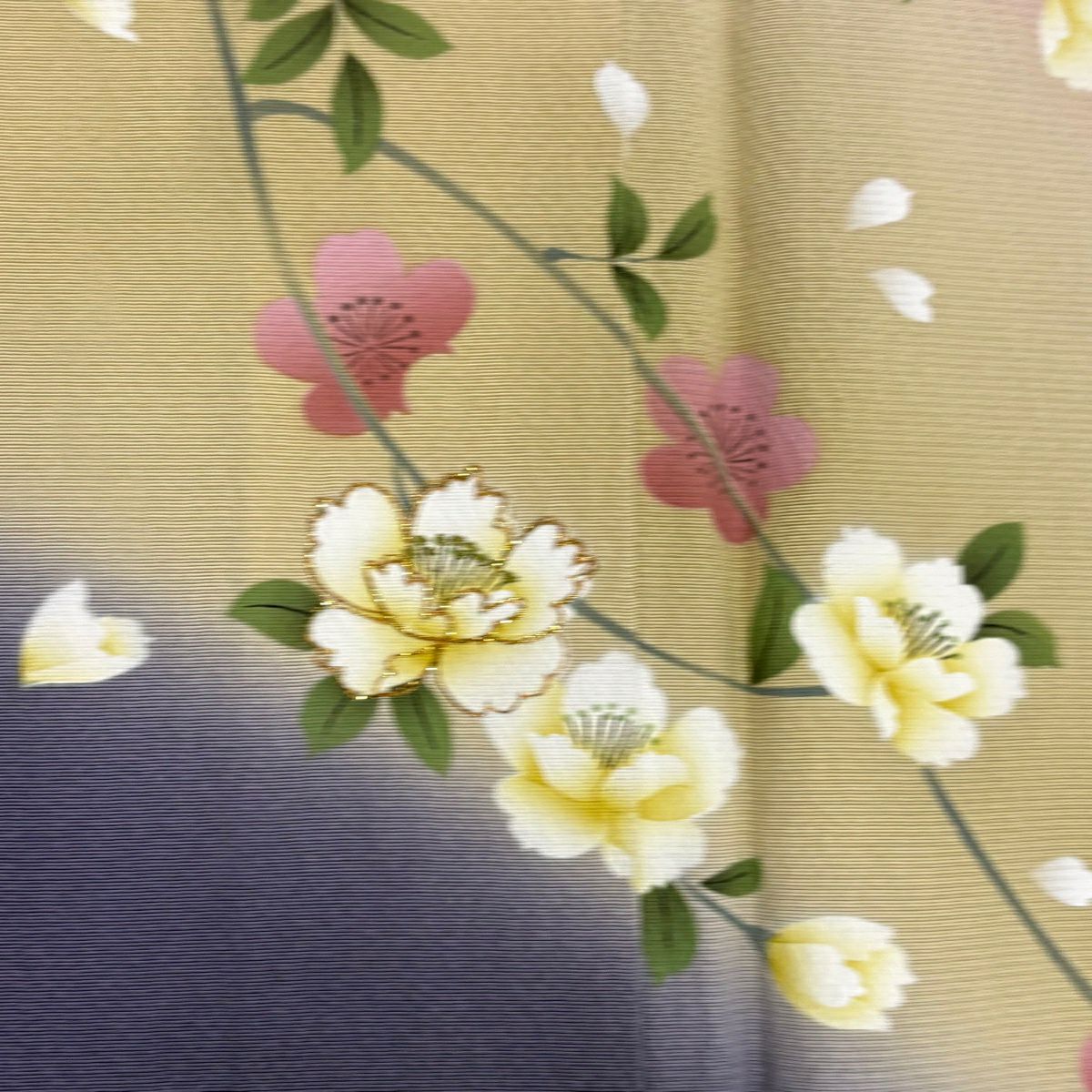 振袖禮服 身長170cm 袖長68.5cm L 雙層 枝花 花瓣 金金箔 漸層 紅 純蠶絲 優品級