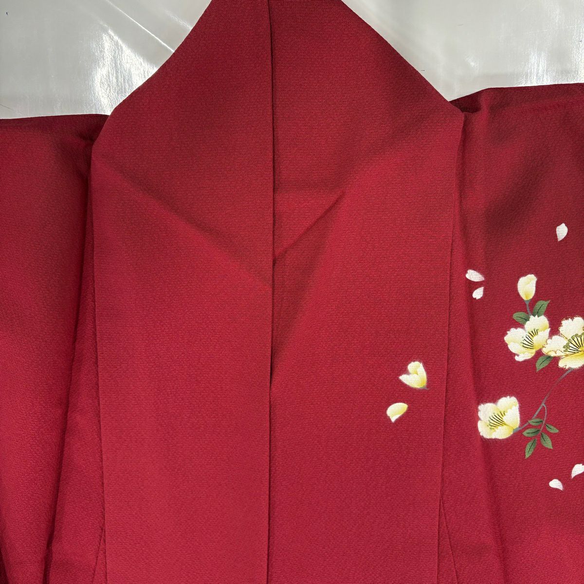 振袖禮服 身長170cm 袖長68.5cm L 雙層 枝花 花瓣 金金箔 漸層 紅 純蠶絲 優品級
