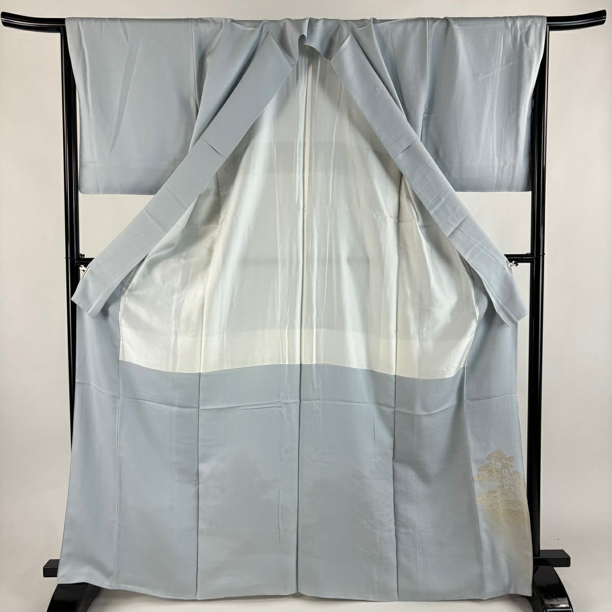 色留袖禮服 身長166cm 袖長66.5cm M 雙層 風景 金糸 漸層 水藍 純蠶絲 秀品級 一個紋