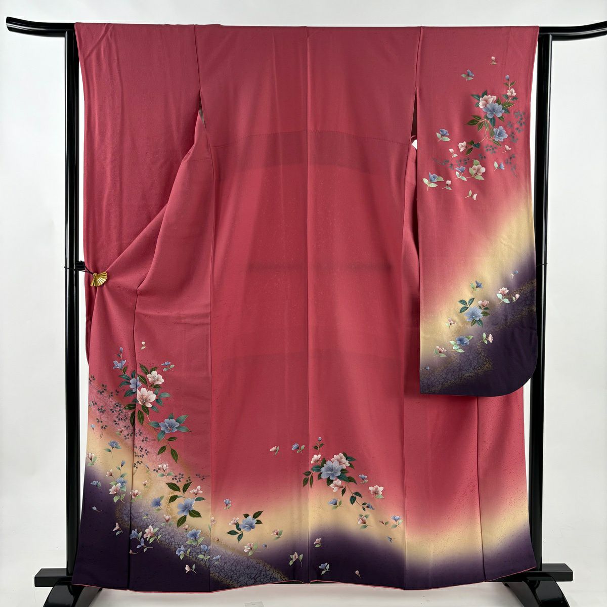 振袖禮服 身長162.5cm 袖長63.5cm S 雙層 草花紋紋 金銀彩 金金箔 粉紅 純蠶絲 優品級