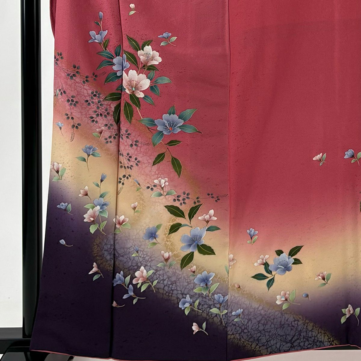 振袖禮服 身長162.5cm 袖長63.5cm S 雙層 草花紋紋 金銀彩 金金箔 粉紅 純蠶絲 優品級