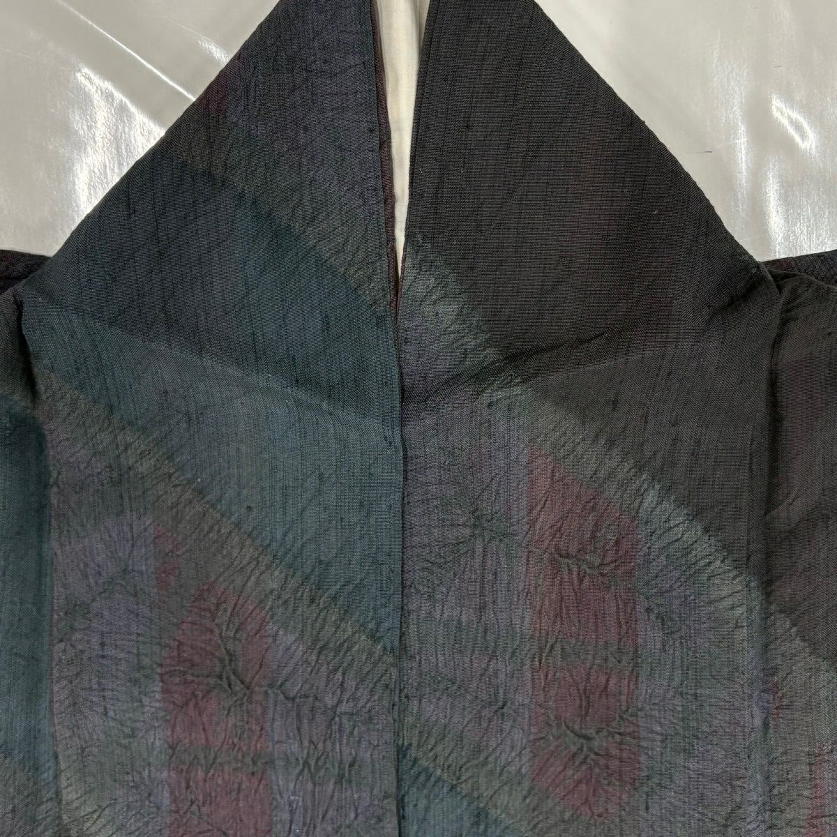 【美品】訪問服 身長158cm 袖長63cm S 雙層 紬織織 斜條 幾何學 絞染 青灰 純蠶絲 秀品級