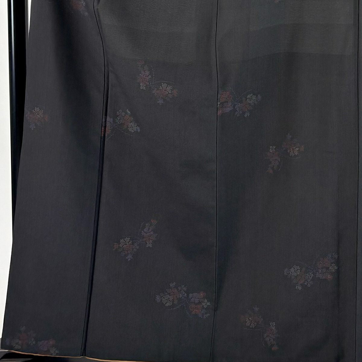 【美品】 紬織 身長161cm 袖長66cm M 雙層 草花紋紋 墨色 純蠶絲 秀品級